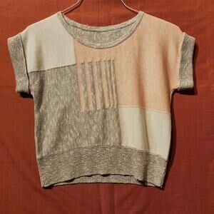 Vintage Vivanti Sz Medium Cap Sleeve Boho Mod Sweater Pink Grey Multi Knit 90s